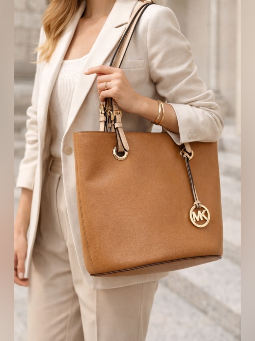 Michael Kors Cognac Leather Tote with Gold Hardware - Picture 14 of 14